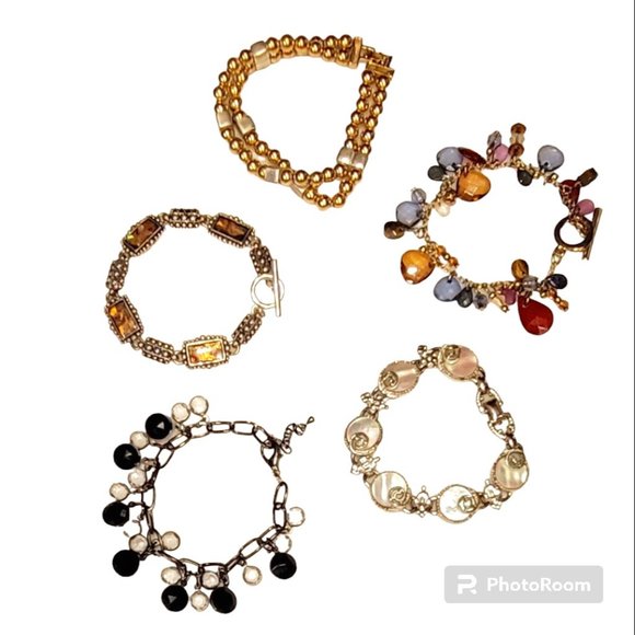 Bundled Lot of 5 Vintage Costume Jewelry Sparkly Gemstone Bracelets - Picture 1 of 8